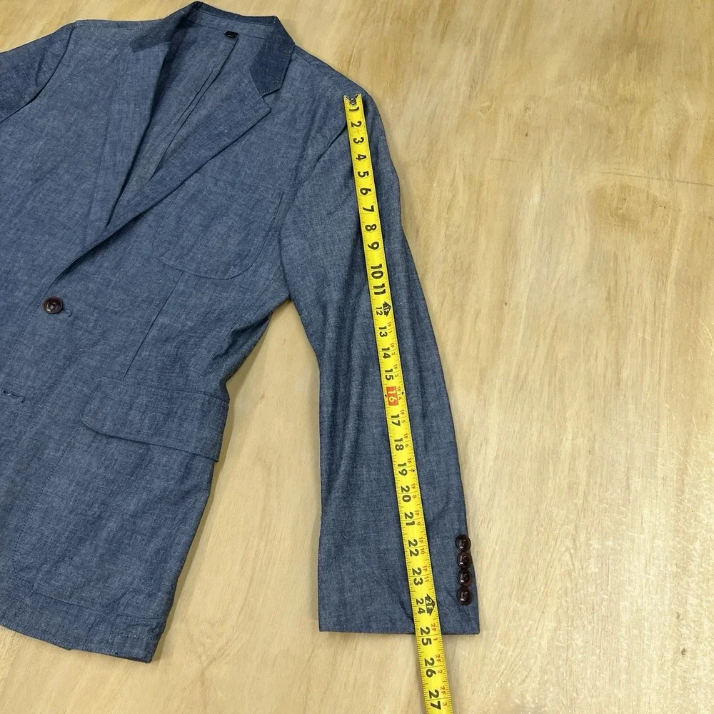J. Crew Blazer Sport Coat Mens Sz Small (36-38R)‎ Cotton Grayish Navy Chambray
